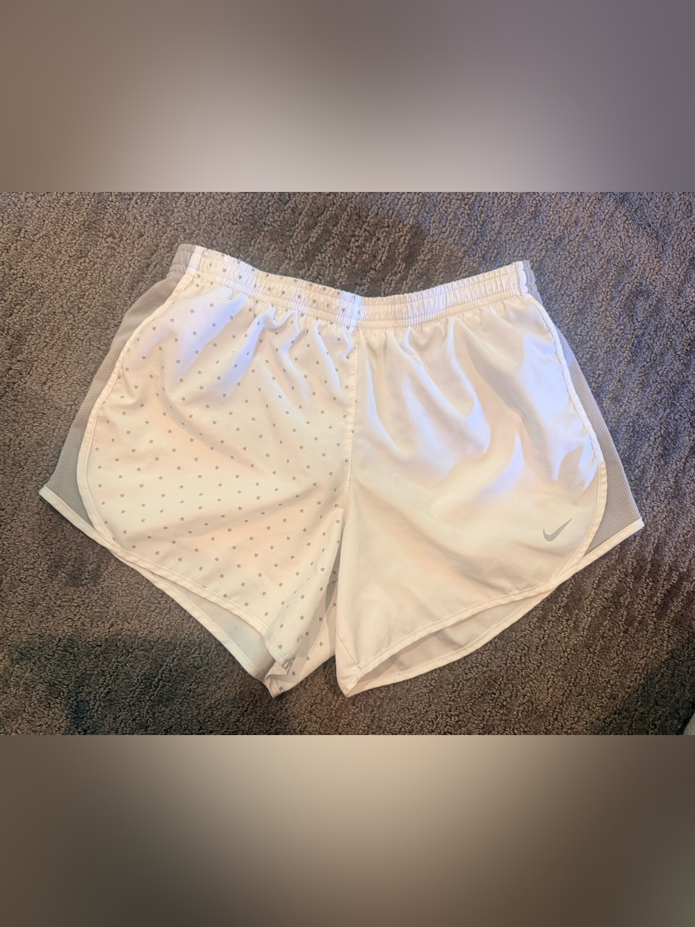 Nike girls White and gray Athletic Shorts with Star-Print Panel